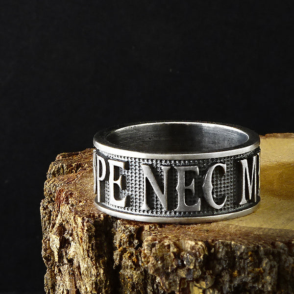 Latin Motto Neither hope nor fear Solid 925 Silver Men's Band Ring
