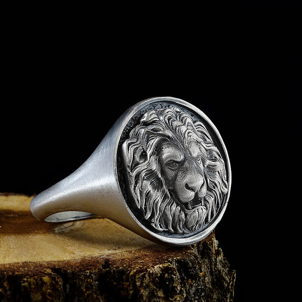 Handmade Lion Sterling Silver Men's Signet Ring Designer Jewelry