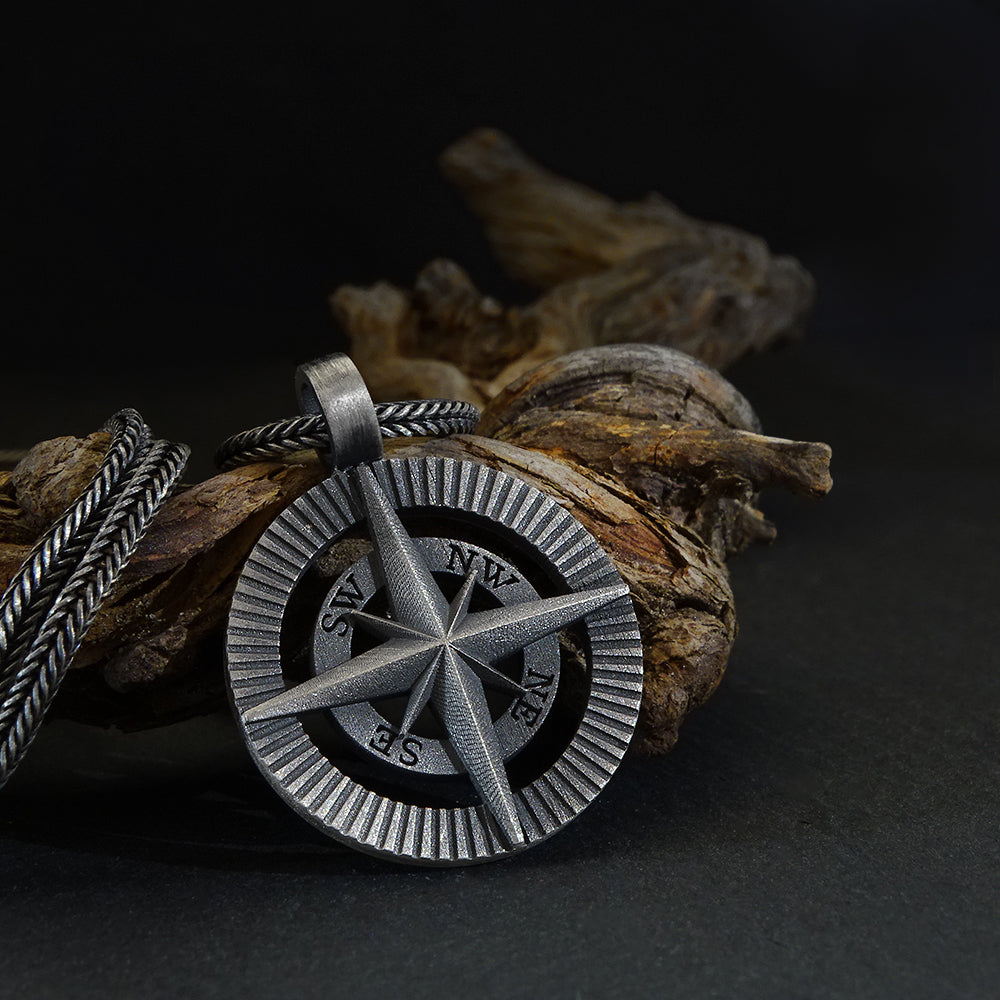 Rustic Men's Compass Pendant Necklace - tarnishedsmithing.com