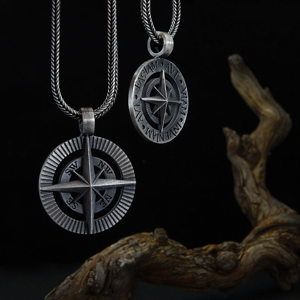 Men's Engravable Compass Disc Pendant in Sterling Silver (1-4 Lines) |  Peoples Jewellers